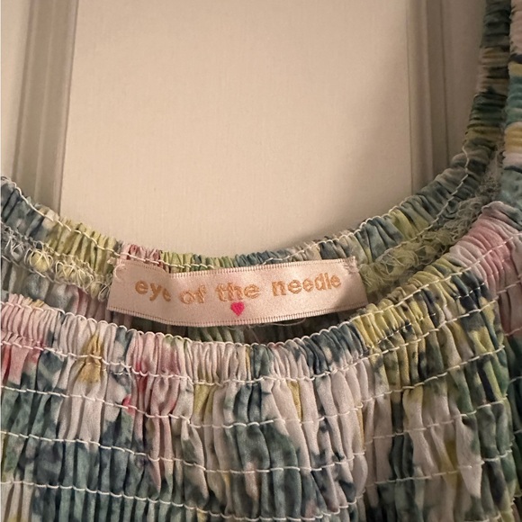 Eye of the Needle Tiered Smocked Green Floral Mini Dress - Picture 3 of 4